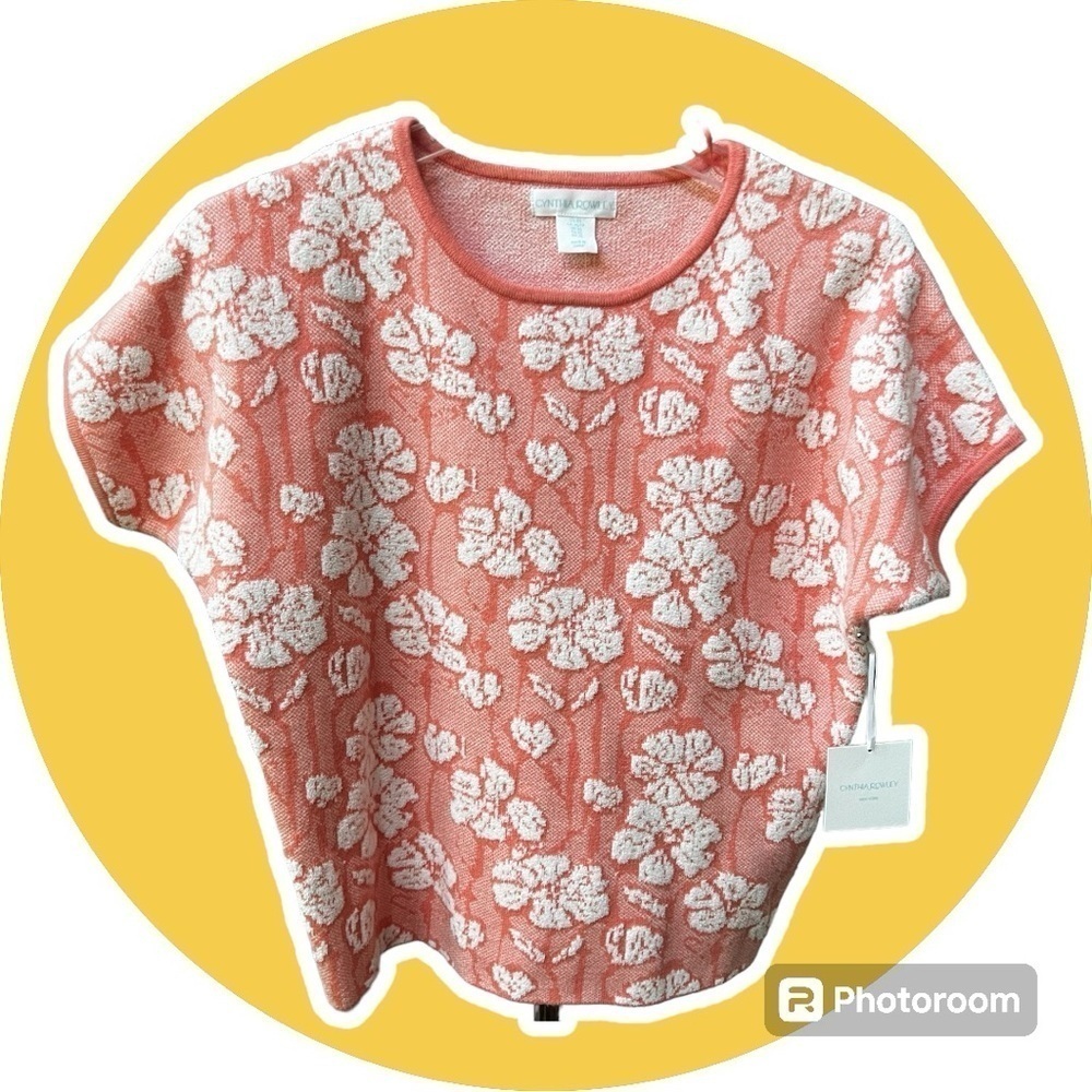 Cynthia Rowley Pink Floral Knit Top Sweater Shirt XS